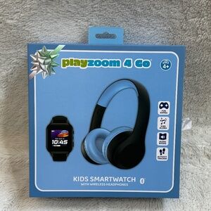 PlayZoom 4 Go Kids Smart Watch & Bluetooth Headphone Bundle Gift Set Black/Blue